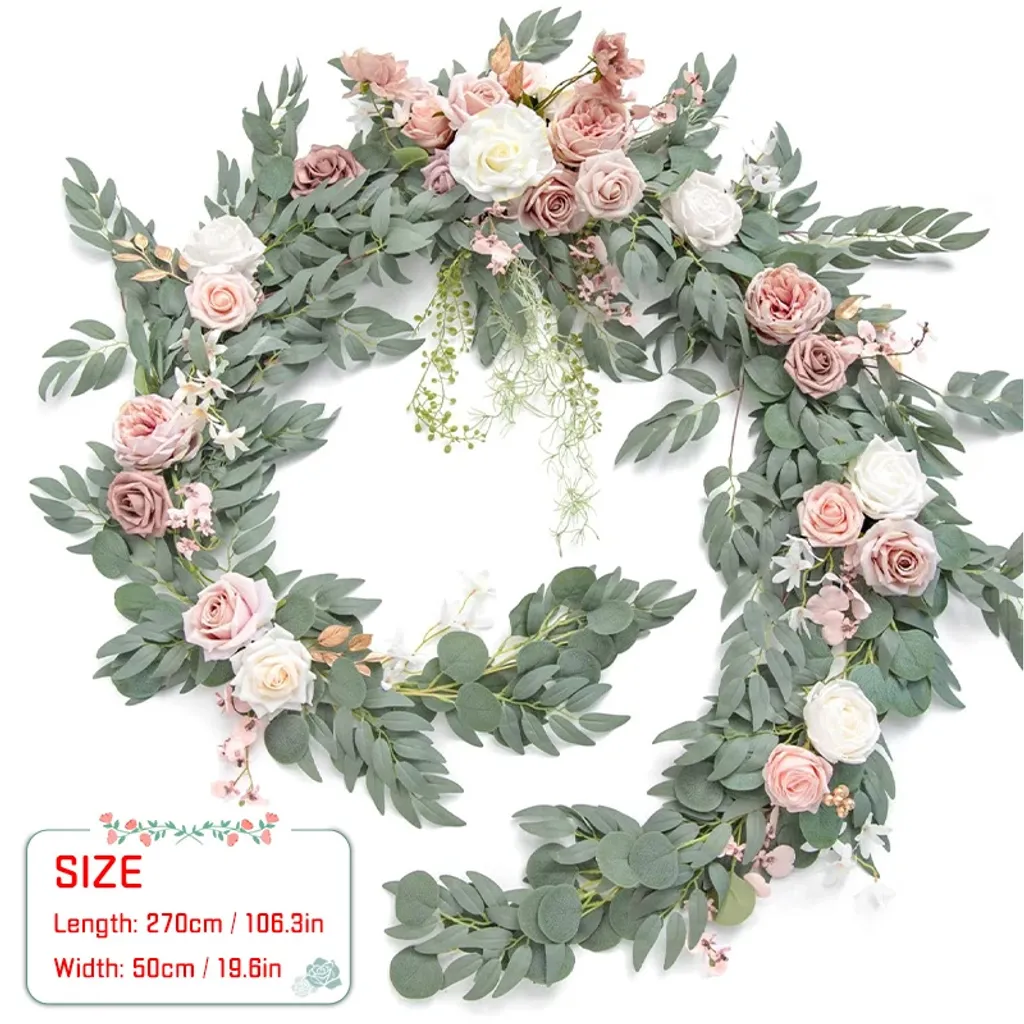 Décoration de mariage : Guirlande eucalyptus soie 2,7m rose tendre