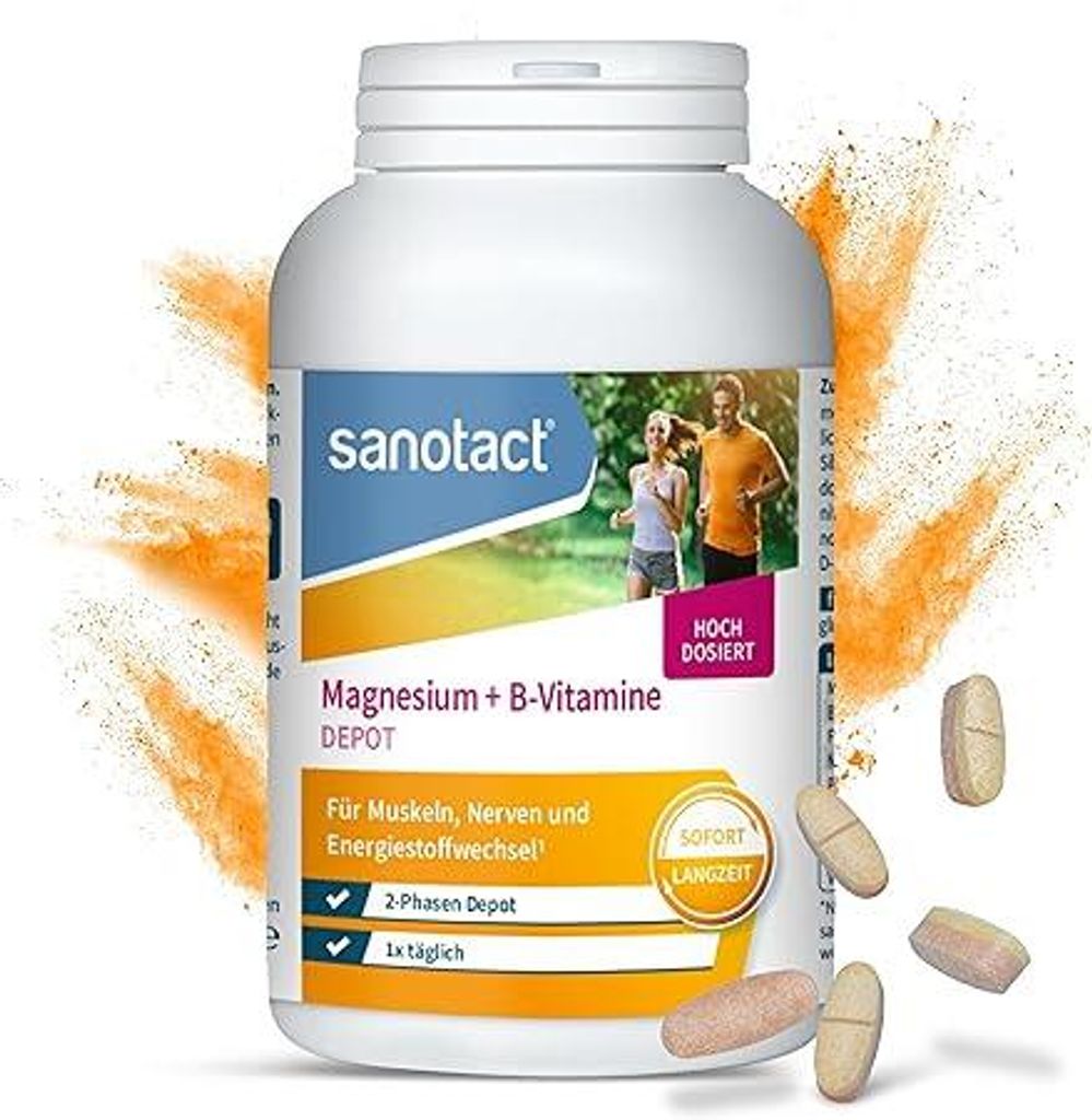sanotact Magnesium 500 plus B Vitamine 180 Tabletten | Hochdosiertes Magnesium für Muskeln & Nerven | 100% Vegan