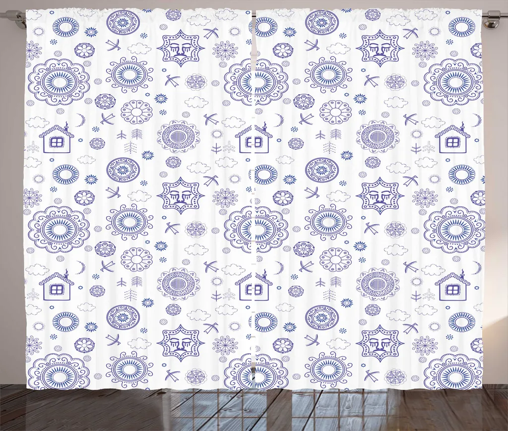 Rideaux de Salon à Motifs Floraux et Nuages 280x225cm Violet et Blanc