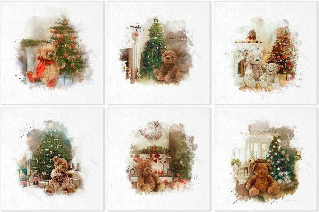 Reispapier-Set - ITD 6pcs Teddybär unter dem Weihnachtsbaum Weihnachten
