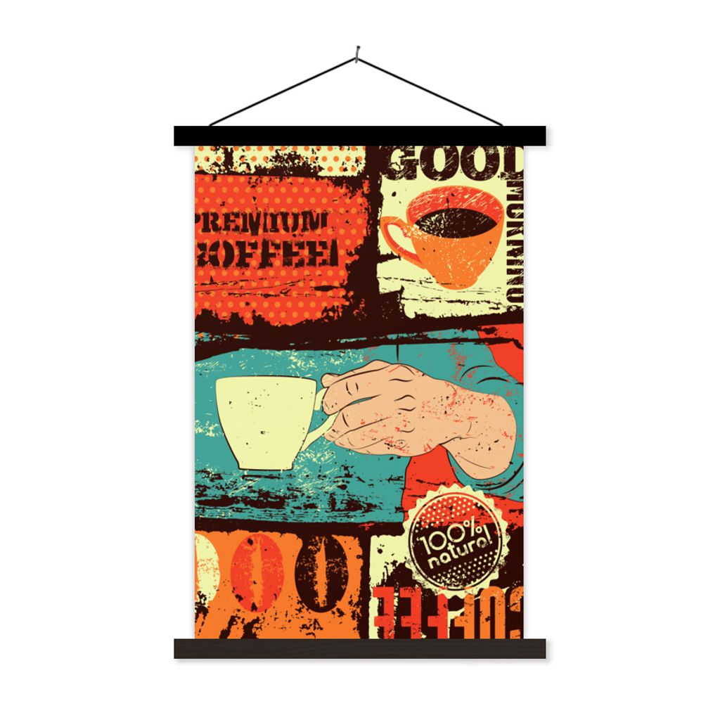 MuchoWow Textilposter Kaffee - Collage - Vintage 120x180 cm mit schwarzem Rahmen - Fotos