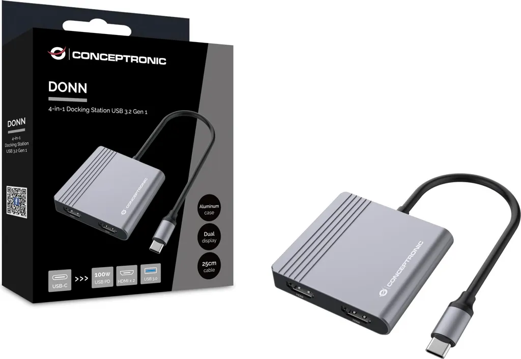 Hub USB-C Multiport Conceptronic avec 2 ports HDMI pour double écran - 6