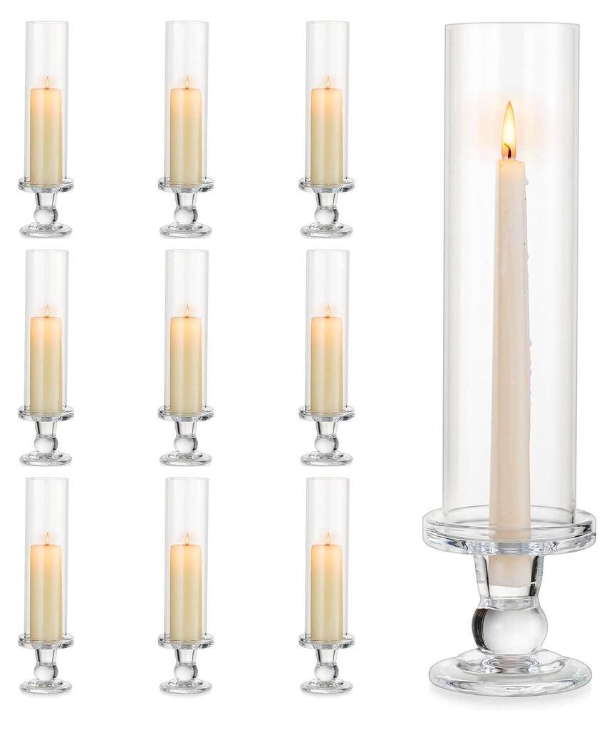 Glas Windlicht Kerzenhalter für Stumpen- und Stabkerzen: 10 Stück Kerzenhalter für Hochzeit und Party, 25 cm Glaszylinder Stumpenkerzenständer ...