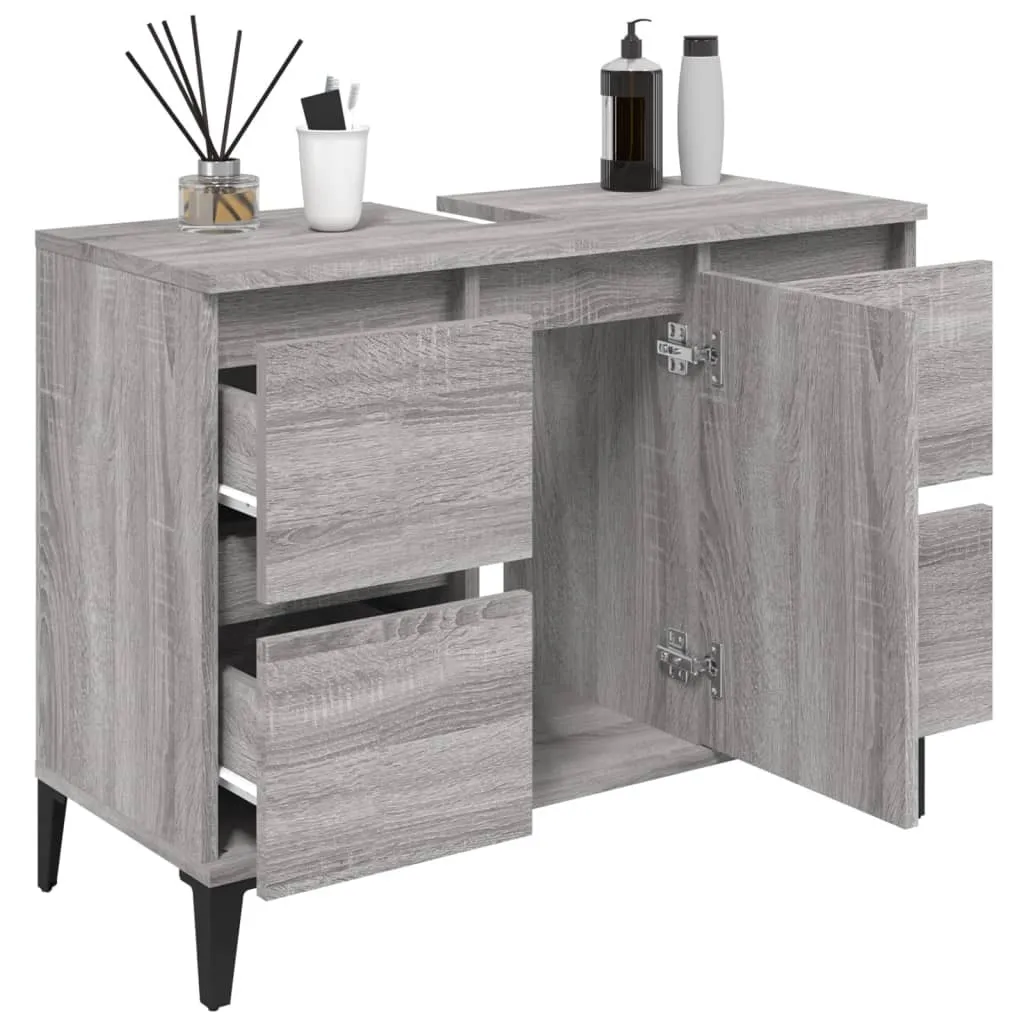 Base Lavabo 80x33x60 cm Grigio Sonoma | Mobile Bagno Robusto - 5
