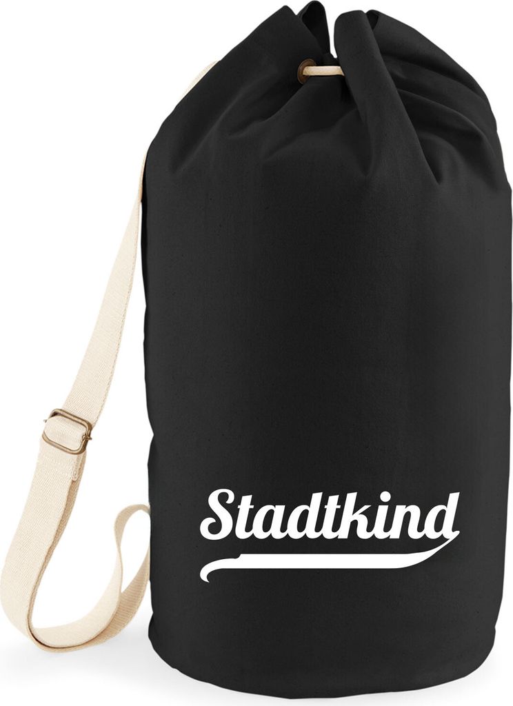 Huuraa Seesack Stadtkind Schriftzug 20 Liter Black Baumwolle Rucksack Geschenkidee
