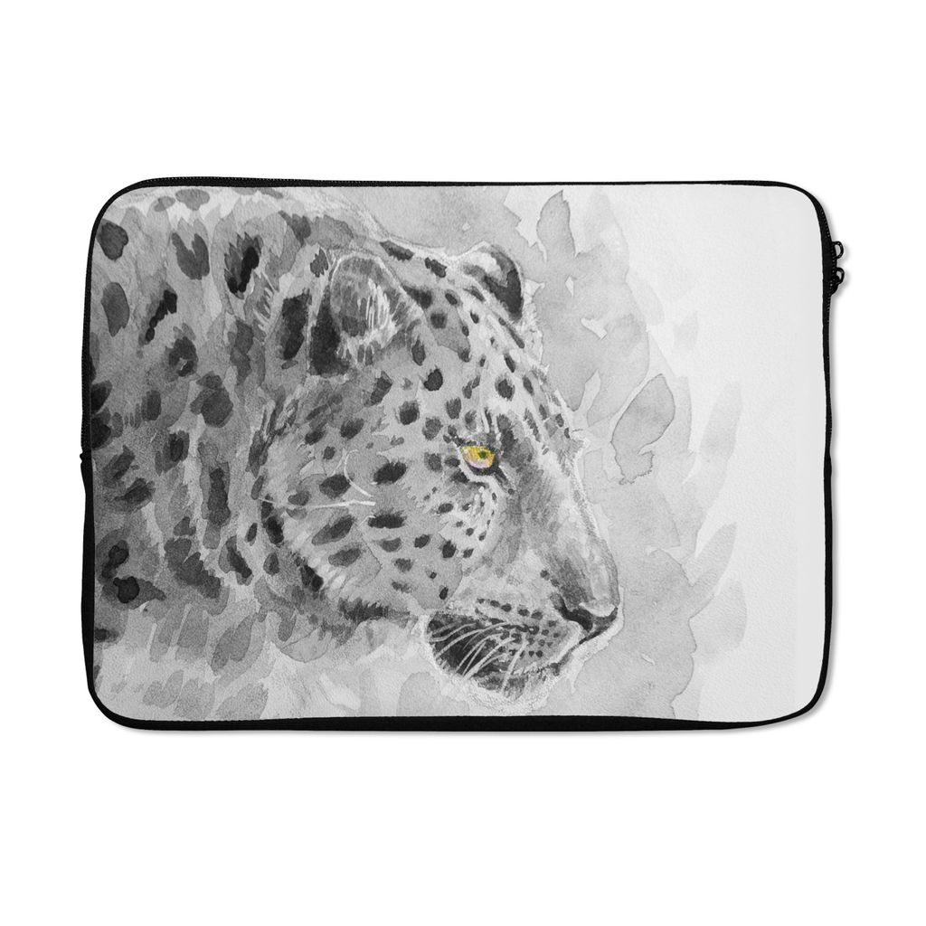 MuchoWow Laptop Hülle 13 Zoll Leopard - Schwarz - Weiß - Profil Laptoptasche - Laptophülle - Sleeve - Rundumschutz