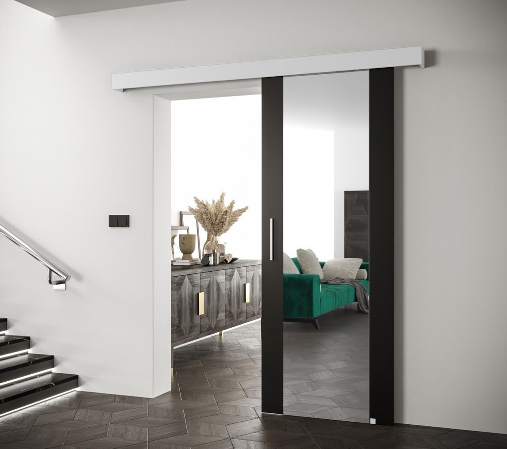 Schiebetür mit silbernem Griff SALOME 2 - 70 cm, schwarz/weiß