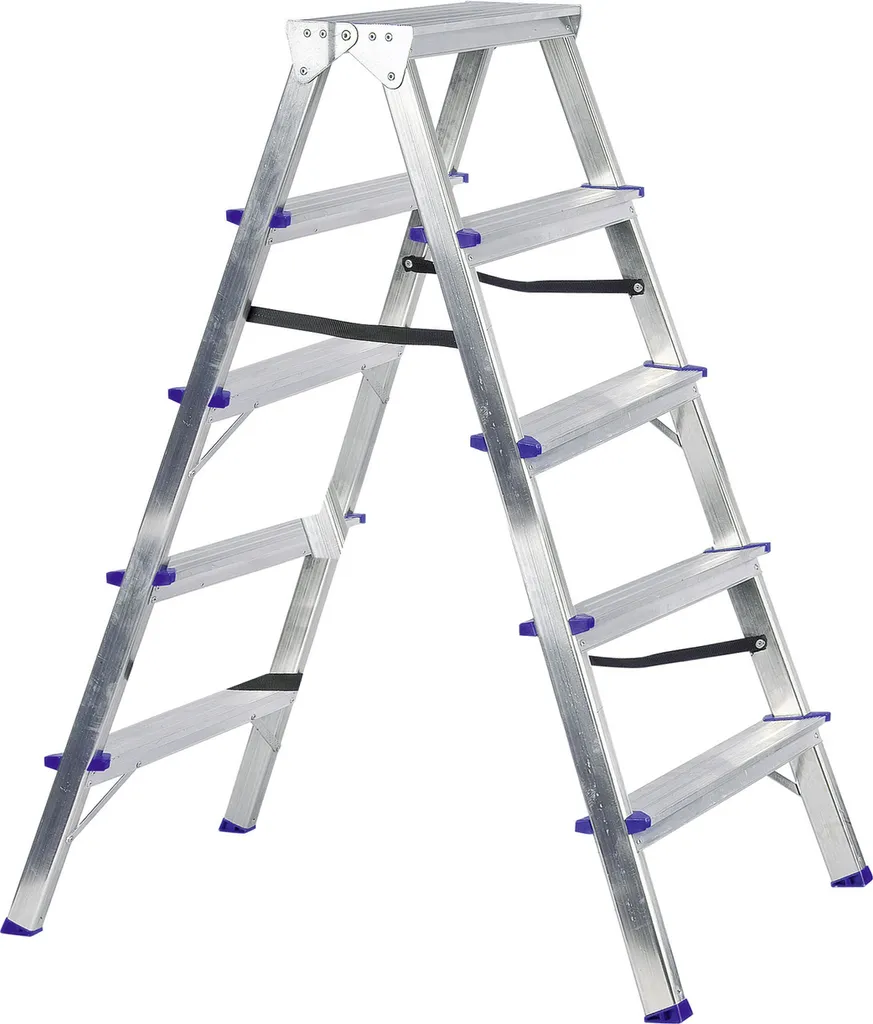 Escabeau aluminium léger 2x5 marches argenté avec patins de sécurité