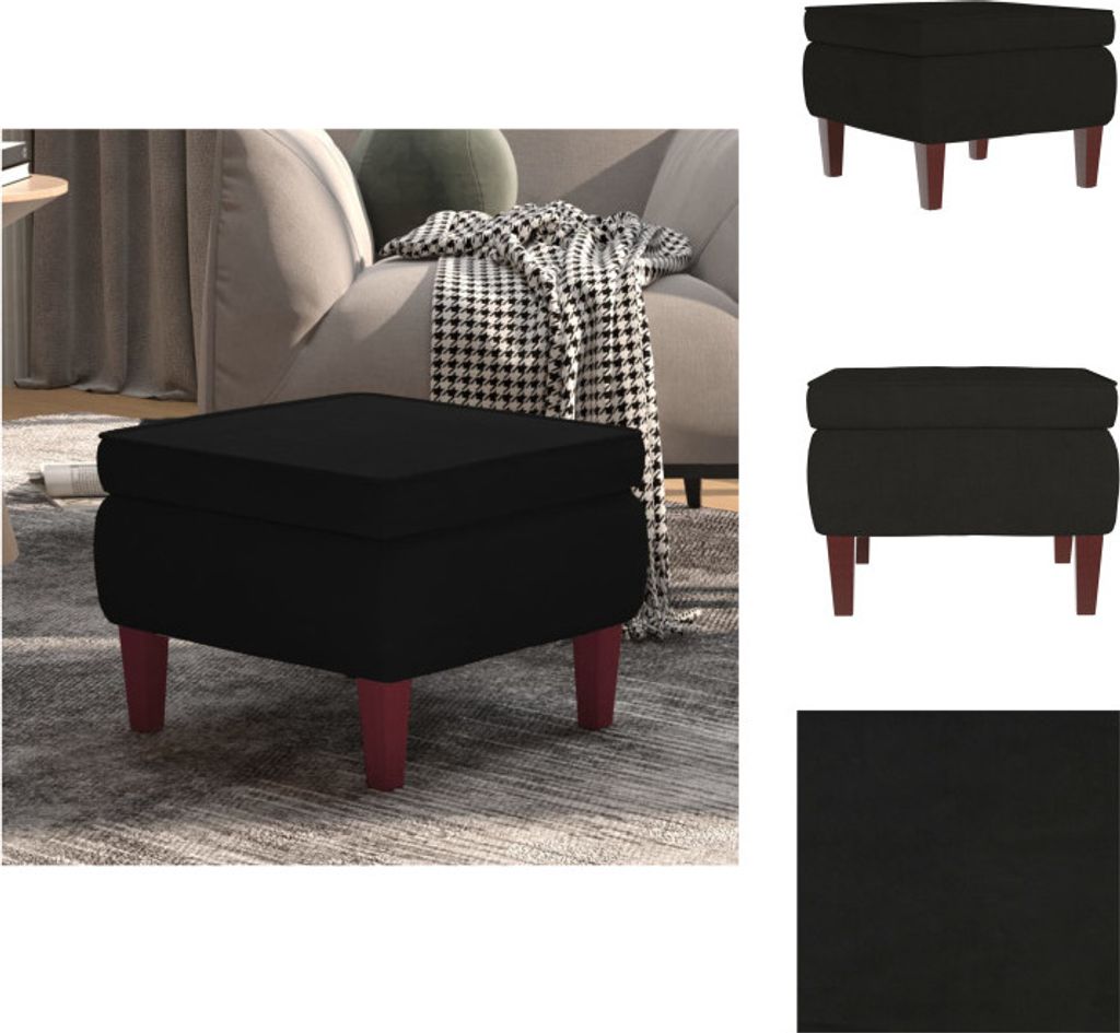 vidaXL Hocker mit Holzbeinen Schwarz Samt - Klappstühle & Hocker