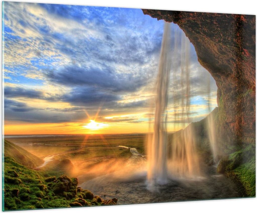 Bilder auf glas - Wasserfall Natur Park Sonne - 100x70cm - Glasbilder - Wandbilder - Kunstdruck - zum Aufhängen bereit - Wanddekoration aus Glas -...