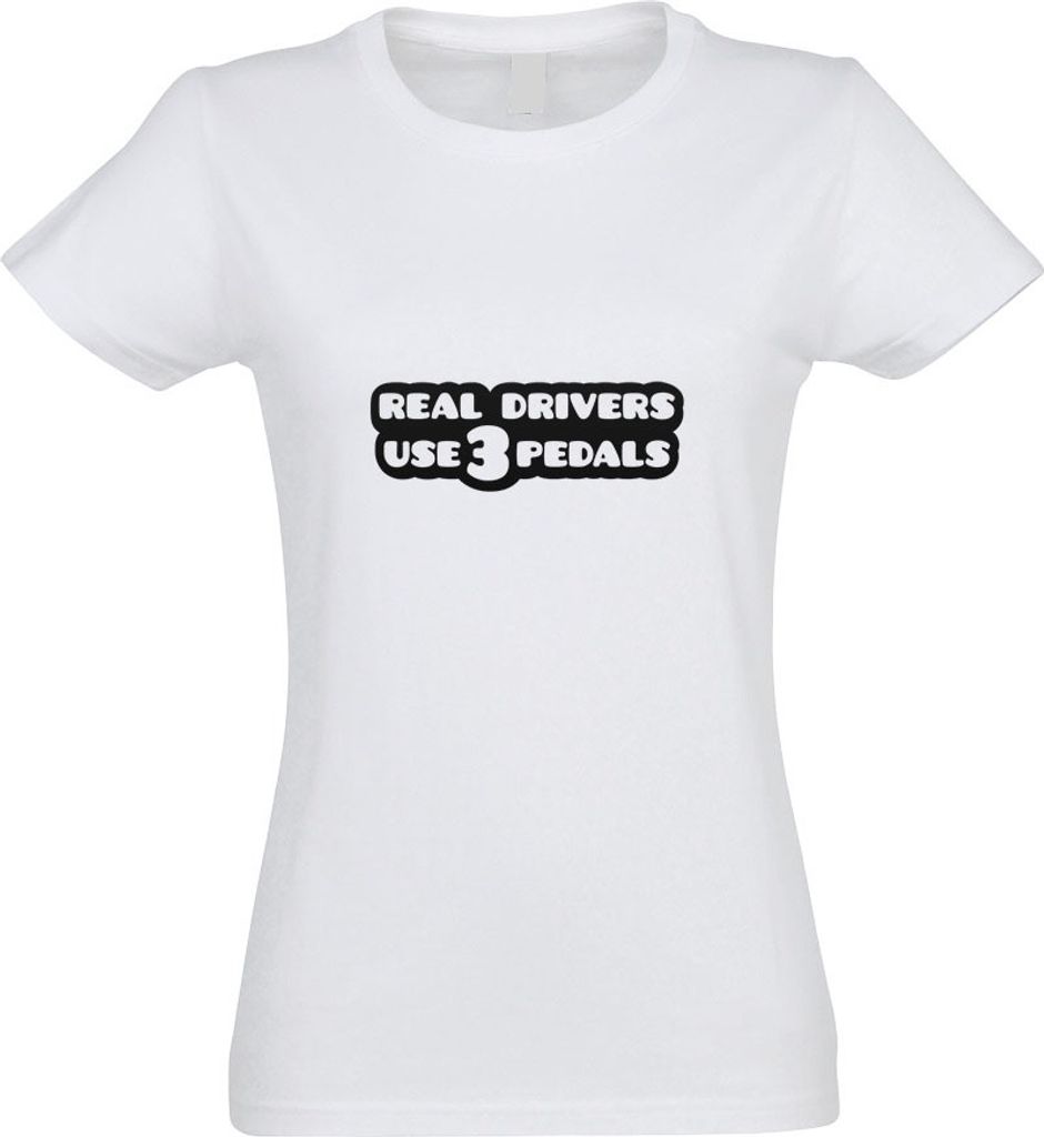 Kiwistar - T-Shirt tailliert - Damen - Weiss - Real Drivers use 3 Pedals - mit Motiv Bedruckt - Funshirt Design - Sport - Freizeit - Damen - S