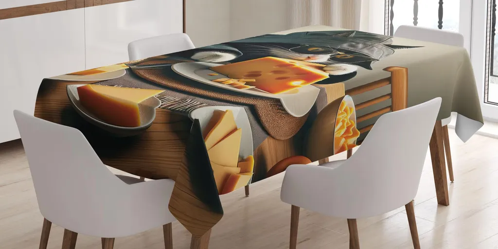 ABAKUHAUS Gatto Tovaglia, Hipster Nuovo Gatto Age, Rettangolare per Sala da Pranzo e Cucina, 140 cm x 200 cm, Nero Bianco