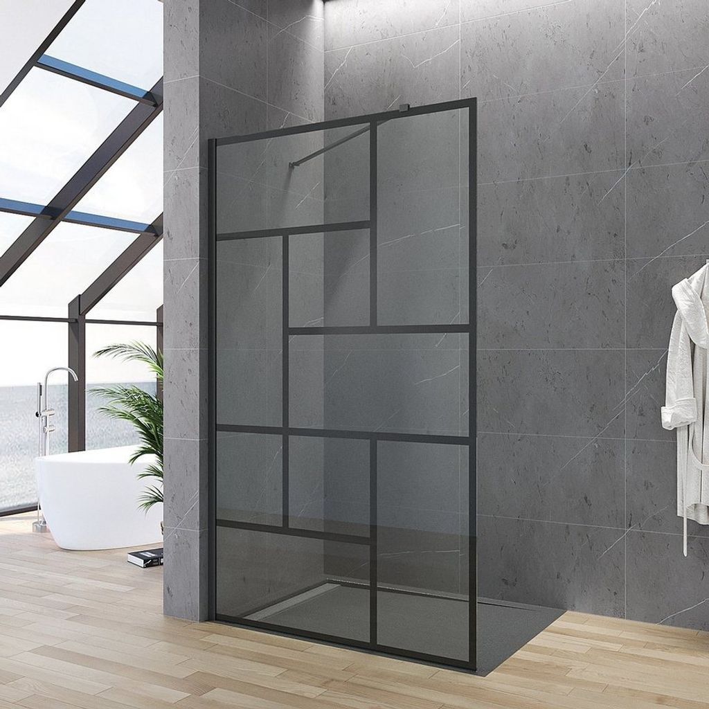 Duschtrennwand 120x200 cm schwarz Walk in Dusche Duschwand Glas Duschabtrennung Glastrennwand Glaswand mit Nano Beschichtung 8 mm Sicherheitsglas W...