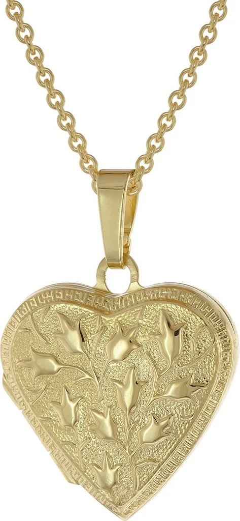 Trendor 39535 Médaillon Cœur et Chaîne 60cm en Argent 925 Plaqué Or