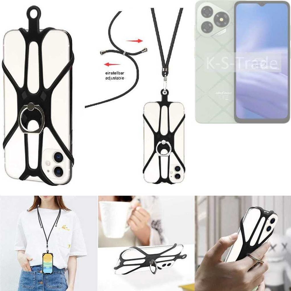 K-S-Trade 3in1 Handykette Handyband Handykordel Halsband Smartphone-Ring Handy-Ring kompatibel mit Ulefone Note 19 Fingerhalterung Handyring