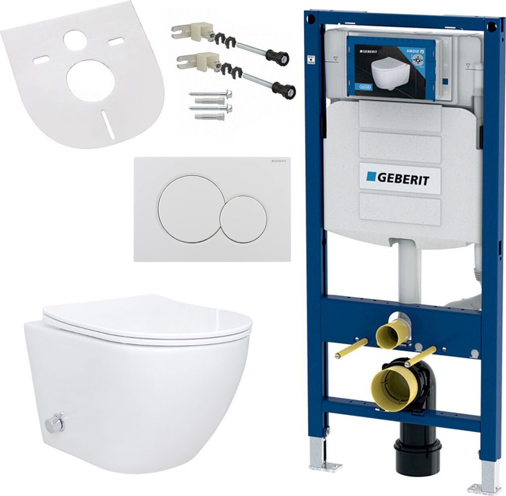 Geberit WC-Komplettset AL55800-SET, Vorwandelement, Softclose-Deckel & Betätigungsplatte 3/6 L, wandhängend, Vormontiert, 400 kg belastbar, Keram...