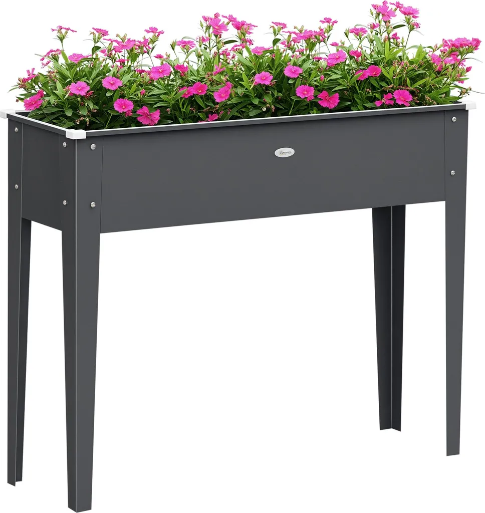 Jardinière rectangulaire en acier galvanisé gris pour balcon et jardin