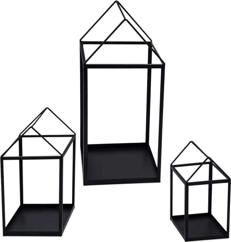Lanterne en métal noir set de 3 pièces - 45 33 23 cm - Modèle 2.02