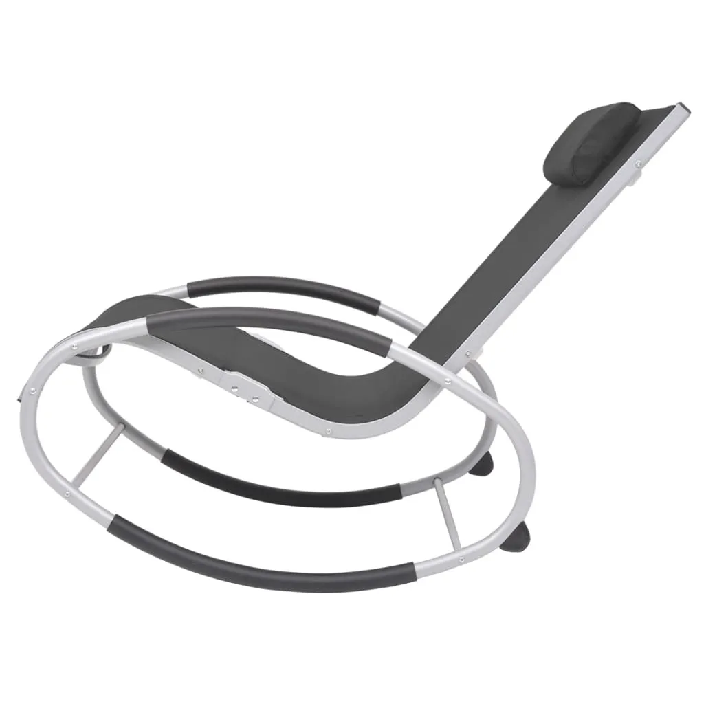Fauteuil à bascule confortable noir en textilène et structure acier robuste - 2
