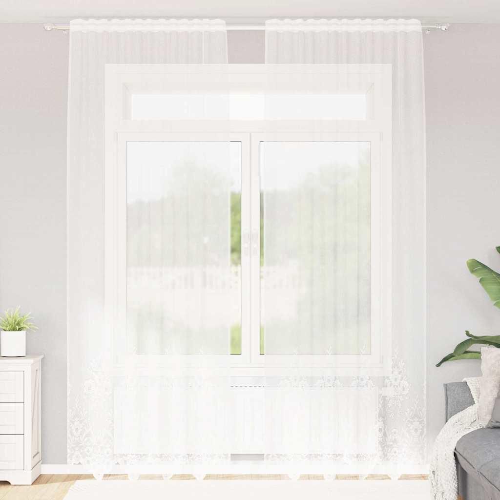 Möbel Vorhänge mit Vorhängen Weiß 150 x 300 cm Polyester - Gardinen & Vorhänge 4107877