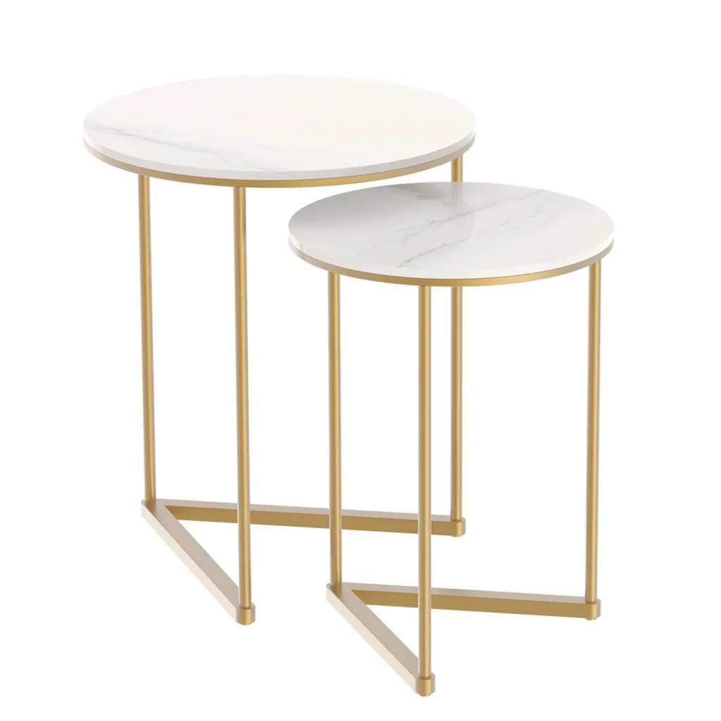 Table d'appoint marbre véritable blanc et métal robuste - Série Opal - 3