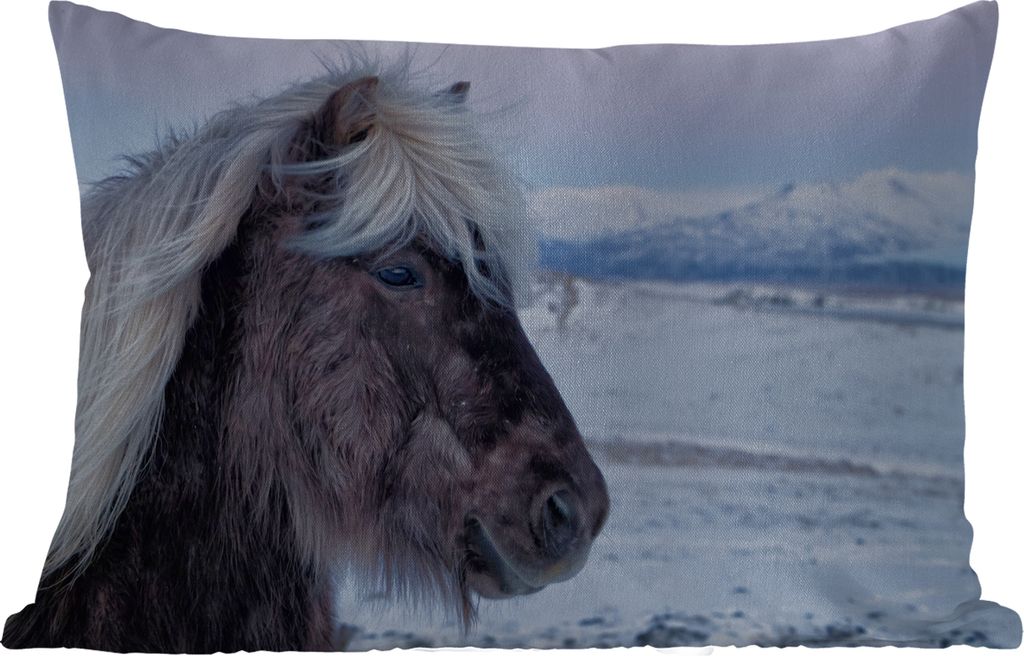 MuchoWow Outdoor Kissen - Pferd - Schnee - Island - 50x30 cm - Wetterfest - Lounge Kissen - Sofa kissen - Wohnzimmer Dekoration
