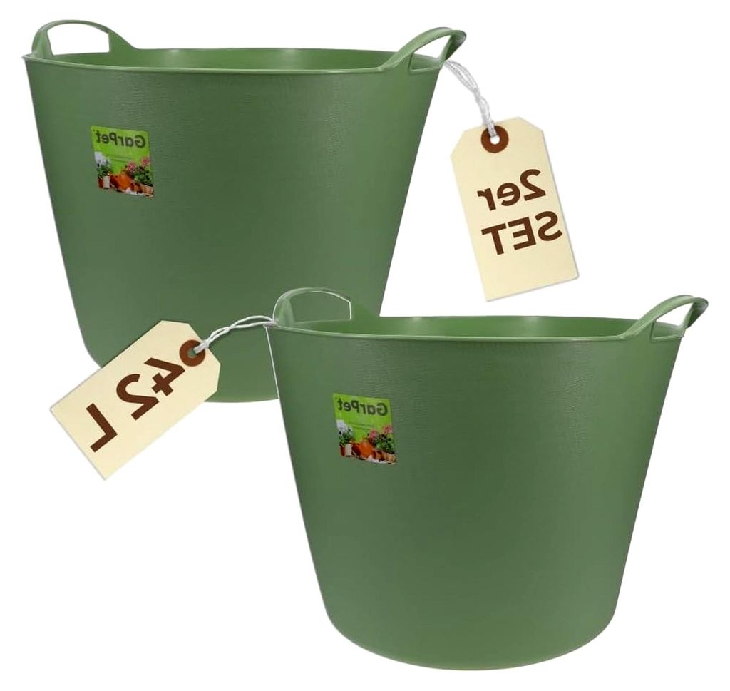 2er Set Flexibler Eimer 42 L Wäschewanne Mehrzweckkorb Wäschekorb flexibel rund Gartenkorb Flexible Wanne Plastikkorb mit Henkel Futtertrog Pferd