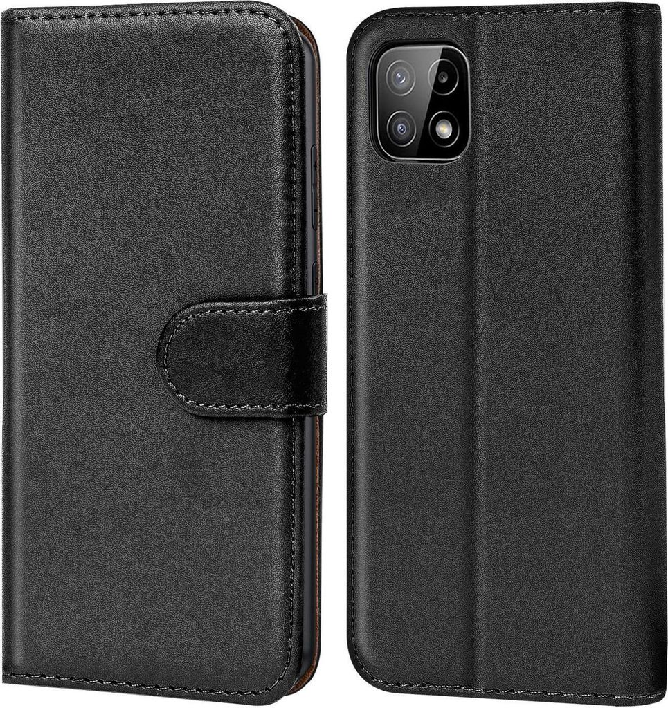 Conie Klapp Tasche für Samsung Galaxy A22 5G Kartenfach Rundumschutz Hülle in Schwarz