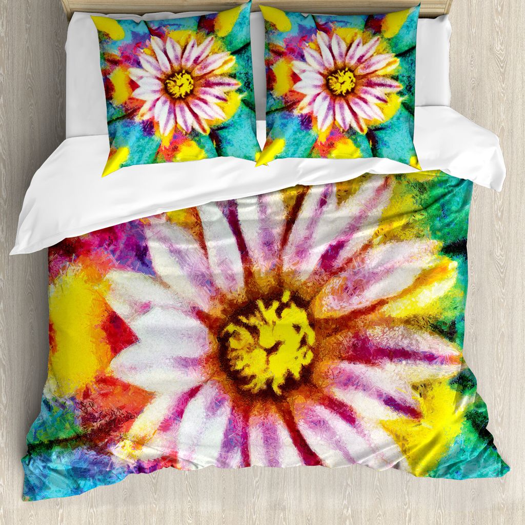 ABAKUHAUS Psychedelisch Bettbezug, Petal Blumendruck-Kunst, Milbensicher Allergiker geeignet mit Kissenbezügen, 155 cm x 220 cm - 80 x 80 cm, Tür...