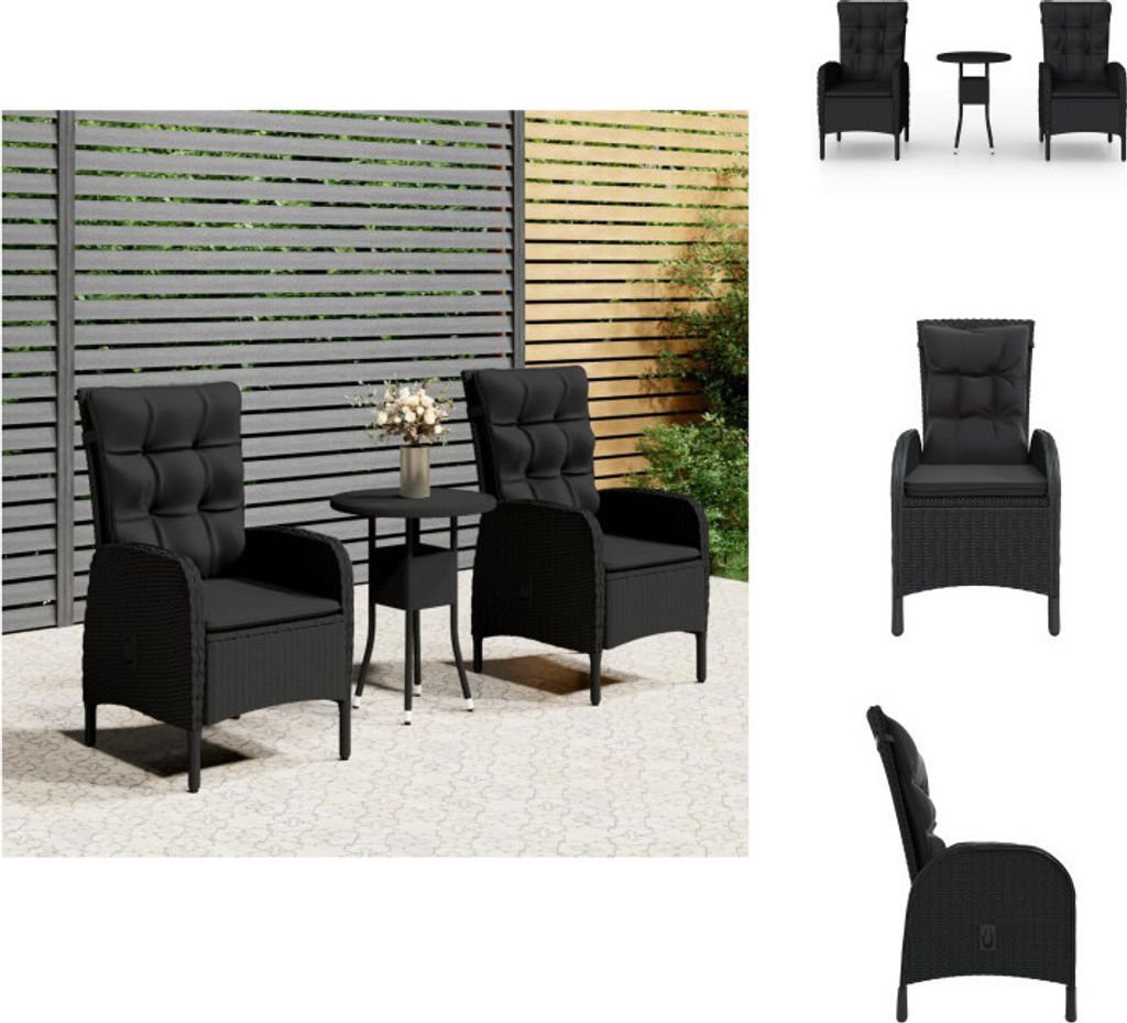 vidaXL 3-tlg. Garten-Bistro-Set Poly Rattan Schwarz - Gartenmöbel-Sets