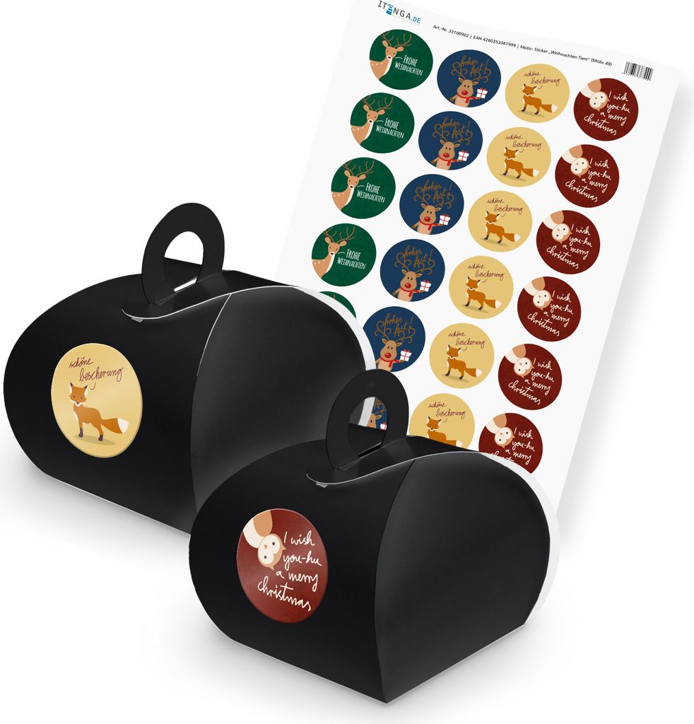 itenga SET weihnachtliche Tiere (Motiv 49) 24x Geschenkschachtel mit Griff schwa