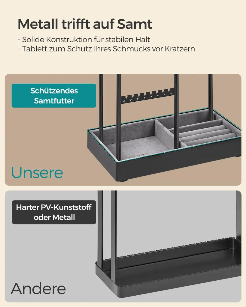 Porte-bijoux métal noir anti-nœuds, solution de rangement verticale