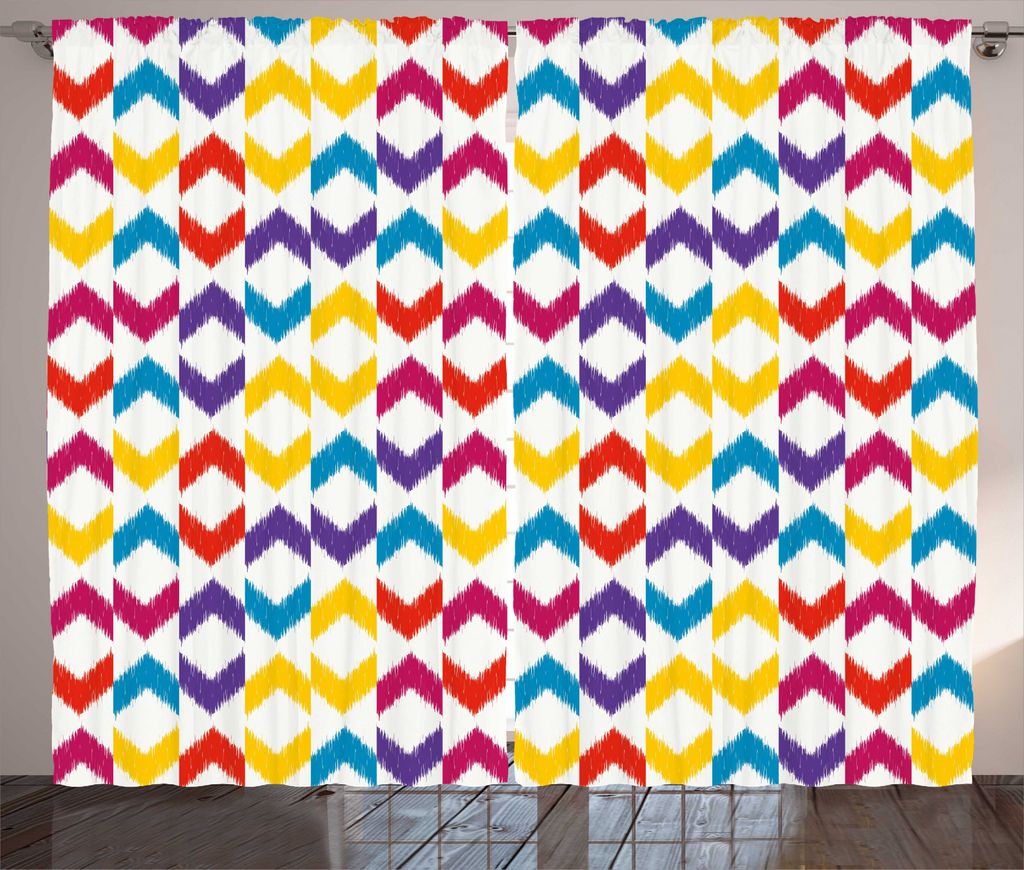 ABAKUHAUS Winkel Rustikaler Vorhang, Bunte Pointers Patterns, Wohnzimmer Universalband Gardinen mit Schlaufen und Haken, 280 x 225 cm, Sea Blue Mul...