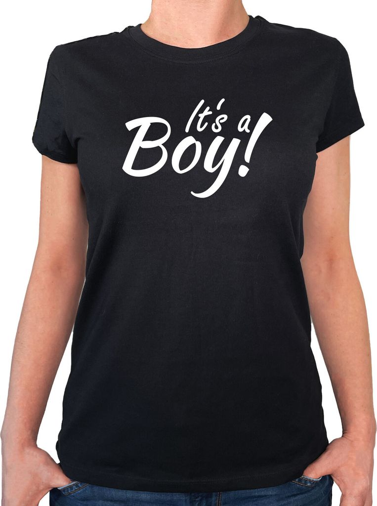 Huuraa Damen T-Shirt It`s a Boy! Schriftzug S Black Bio Baumwolle Fairtrade Damenshirt Geschenkidee