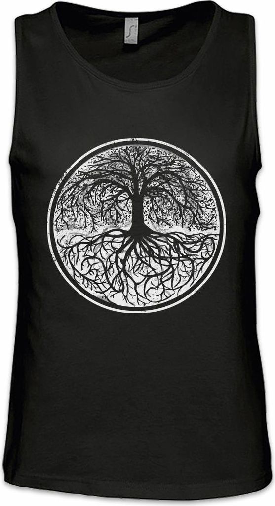 Urban Backwoods Yggdrasil Tree Logo II Black & White, Ärmelloses T-Shirt, Farbe: Schwarz, Größe: L