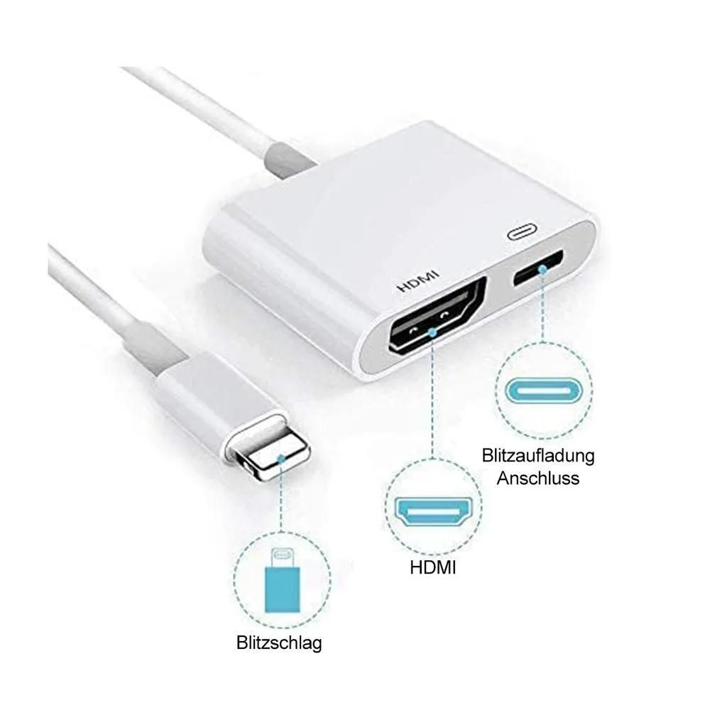 Adapterkabel, Video Adapter, passend für Iphone Lightning auf HDMI, Typ C-Handy mit gleichem Bildschirm HD,Keine Stromversorgung erforderlich