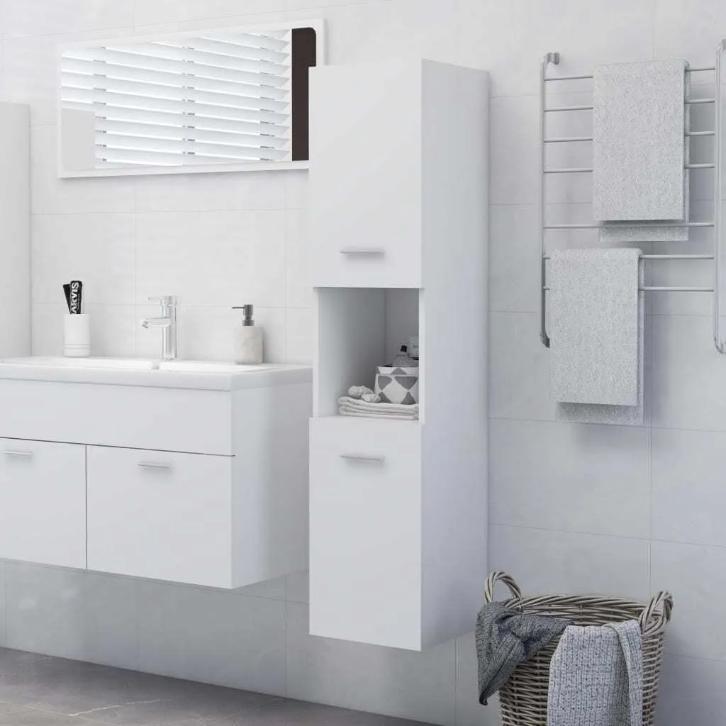 Armadietto Bagno Alto 130 cm Bianco | Mobiletto Stretto Legno