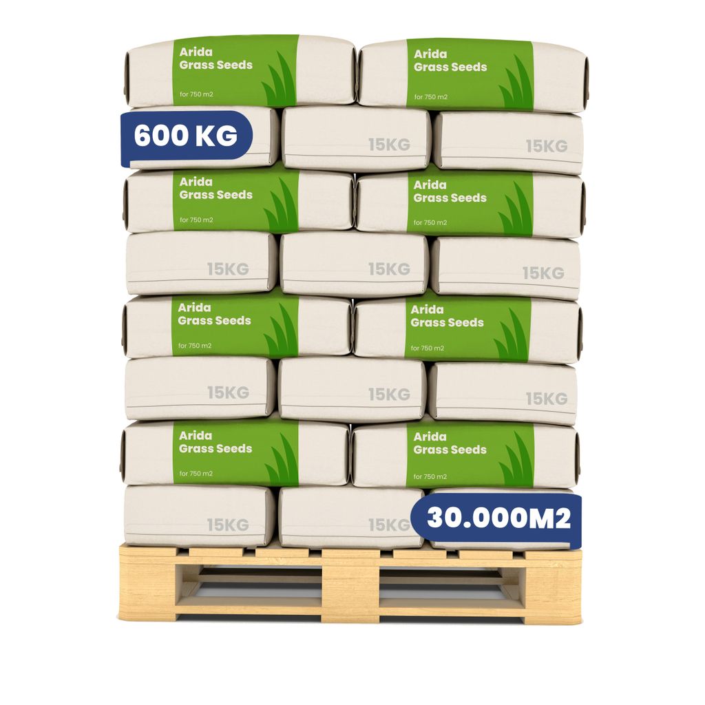Dürreverträglicher Rasensamen Arida - 600 kg (40 × 15 kg für 30.000 m²) Industrie Trockenrasen Saatgut für Großprojekte - Organifer