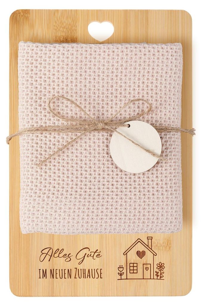 Einzugsgeschenk, Holzschneidebrett 28 x 18 cm, Küchentuch aus Baumwolle, Umzugsgeschenk, Geschenk für ein neues Zuhause, Einzugsgeschenk, Geschen...