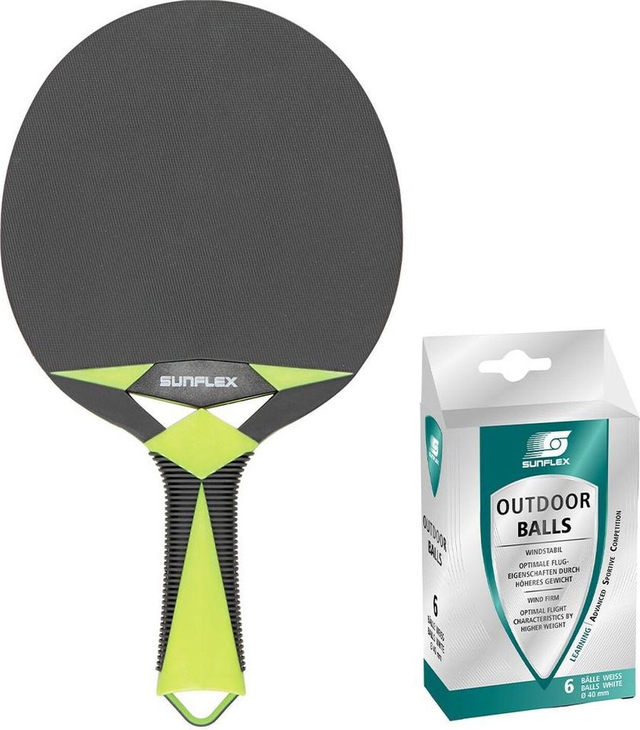 Sunflex Tischtennisschläger Zircon Outdoor + 6x Outdoor Tischtennisbälle | Tischtennisset Tischtennis TT Tabletennis