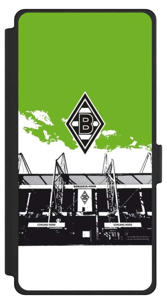 NIVOCASE Klapphülle für Samsung Galaxy S25 Ultra Handyhülle aus Kunst Leder NIVOflip schwarz Borussia Mönchengladbach Fanartikel Stadion