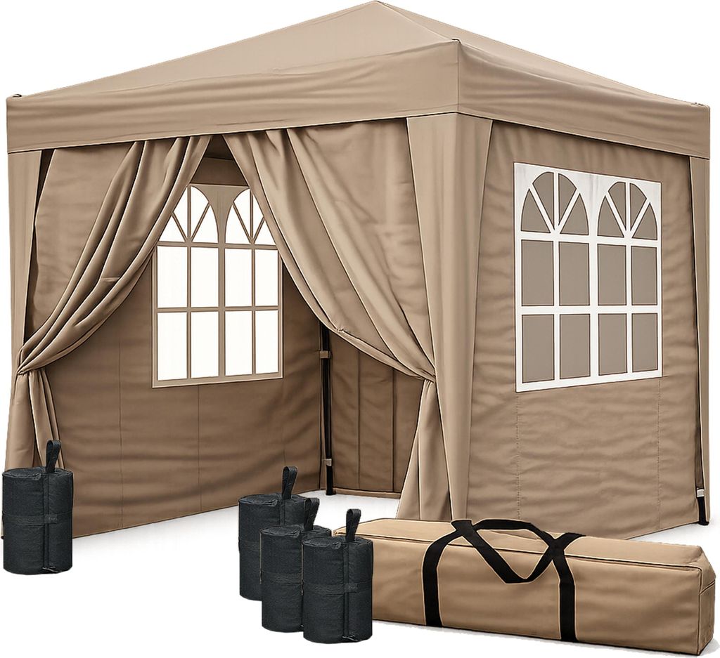 Faltpavillon 2 x 2 m Braunbeige mit 4 Fußgewichten, 4 Produktbild 
