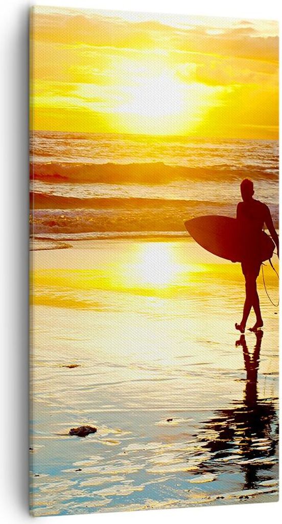 Bild auf Leinwand - Leinwandbild - Surfer sonnenuntergang ozean brett - 55x100cm - Wand Bild - Wanddeko - Leinwanddruck - Bilder - Kunstdruck - Lei...