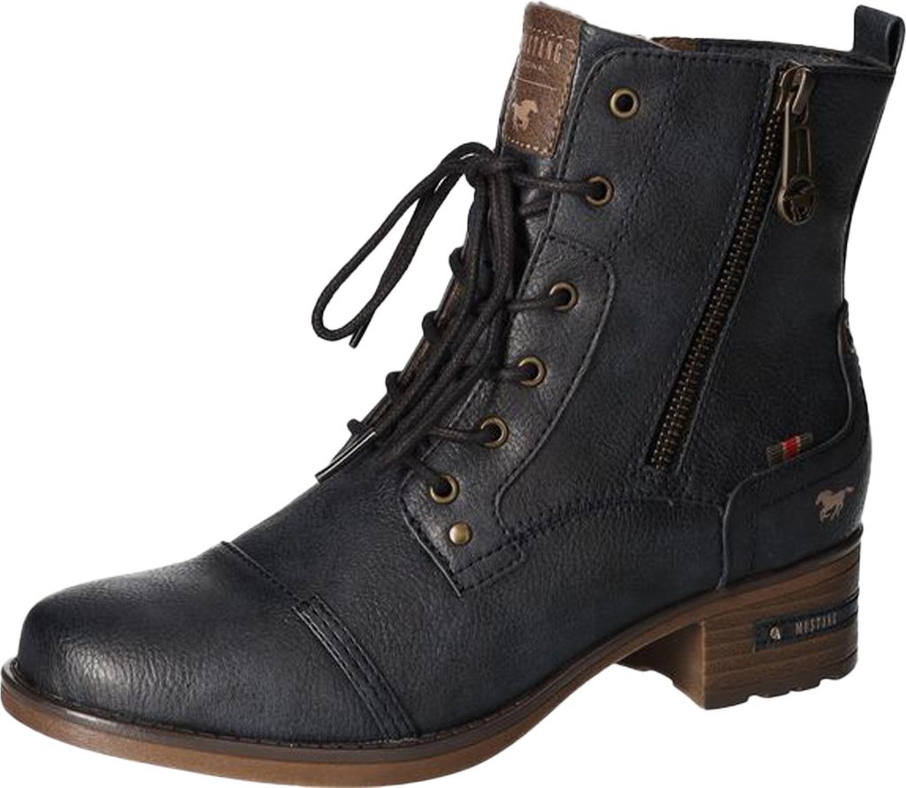 Mustang Damen Boot Stiefelette Reißverschluss Schnürung 1229-513, Größe:40 EU, Farbe:Blau