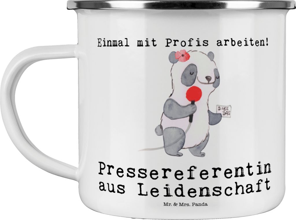 Mr. & Mrs. Panda Teetasse Pressereferentin Leidenschaft - Weiß - Geschenk, Studium, Emaille Tasse, Kaffeepott, Teebecher, Presseagentur, Haferl, P...