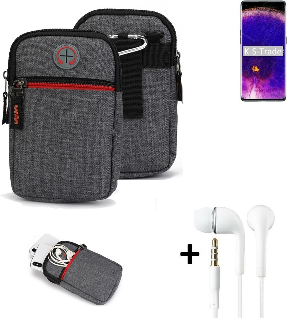 K-S-Trade Gürteltaasche + Kopfhörer kompatibel mit Oppo Find X5 Pro Handy Tasche Holster Schutz Hülle Handy Hülle grau Zusatzfächer 1x