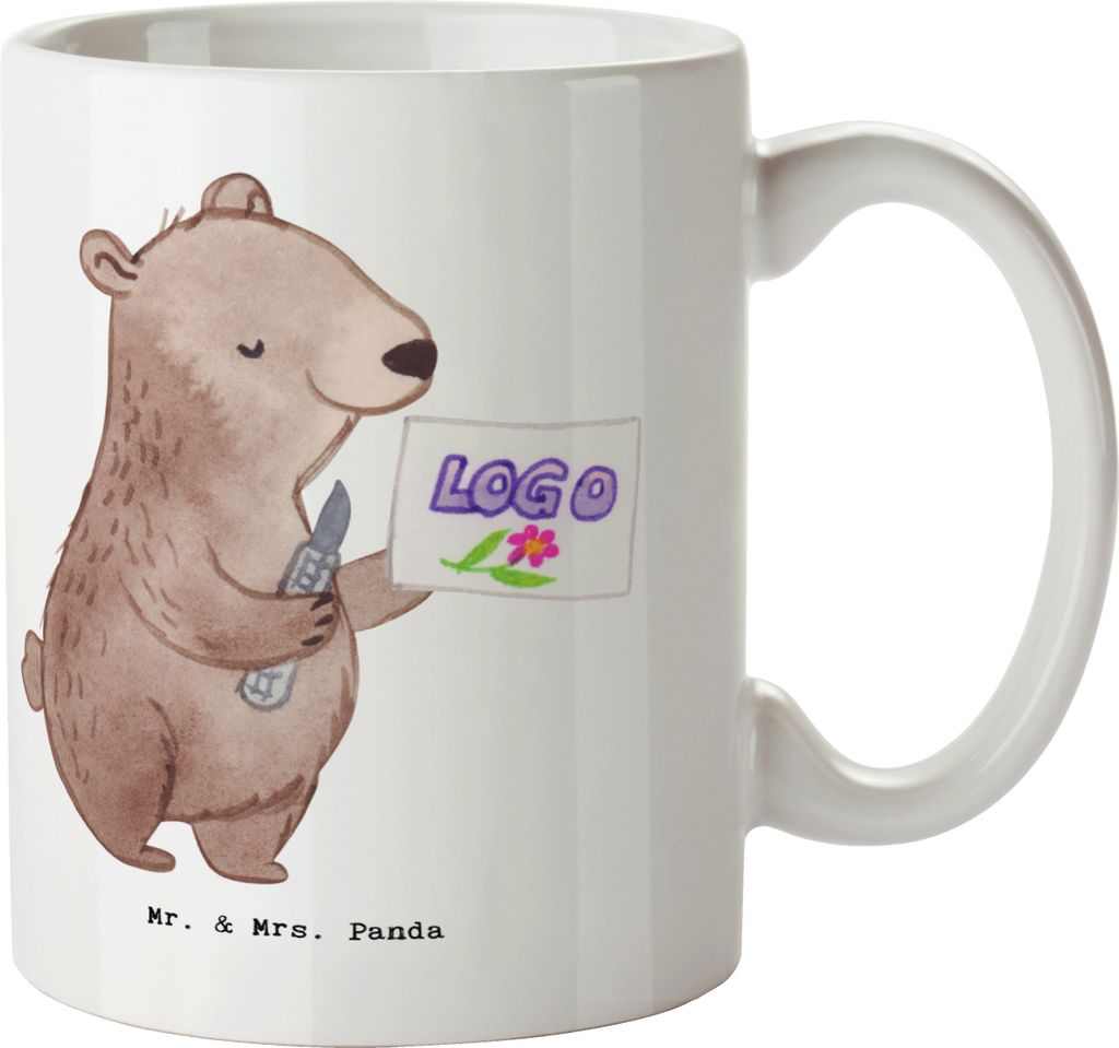 Mr. & Mrs. Panda Tasse Gestalter für visuelles Marketing Herz - Weiß - Geschenk, Becher, Kaffeebecher, Kaffeetasse, haferl, Henkelbecher