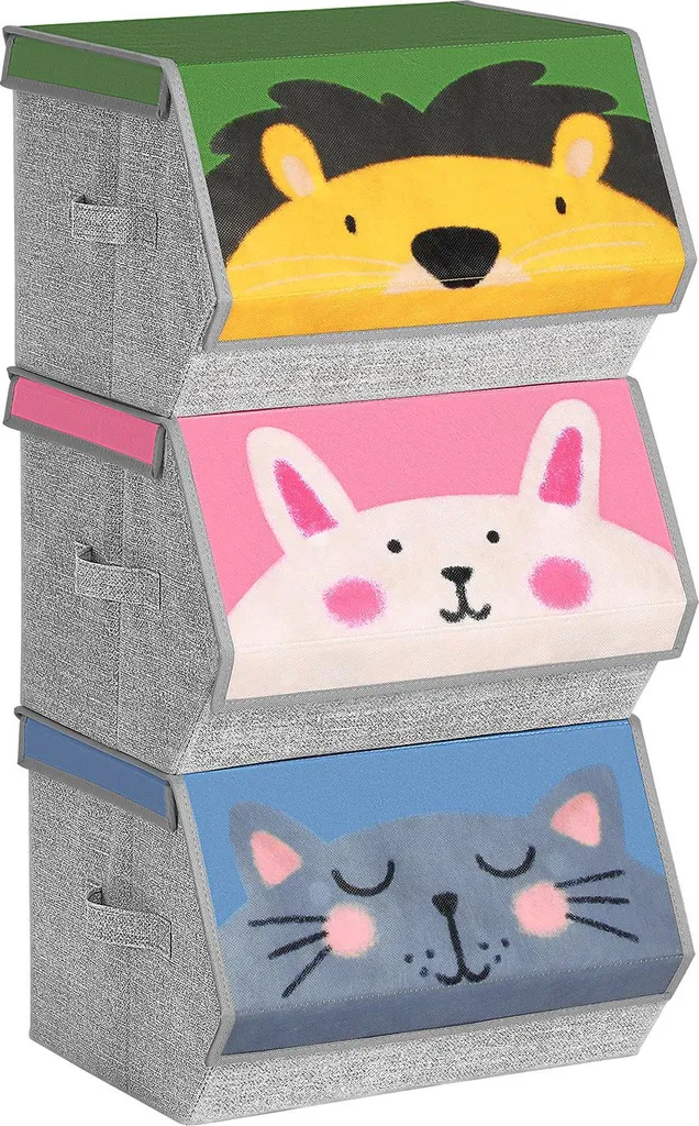Set di 3 scatole in tessuto con coperchio per bambini