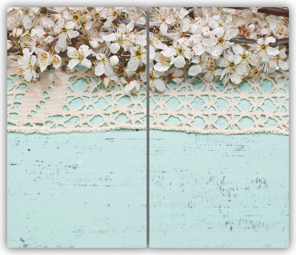 Tulup Glas-Herdabdeckplatte - 2x30x52cm - Glaskeramikkochfeld-Abdeckung Spritzschutz Zweiteilig Kirschblüten