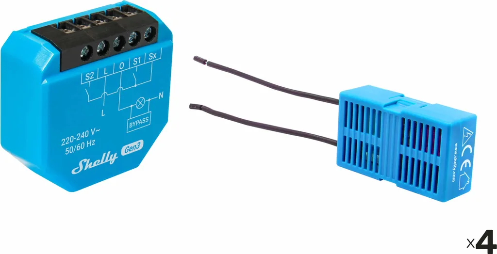 Shelly 2L Gen3 Interrupteur WLAN Bluetooth 2 Canaux sans Neutre x4 Unités